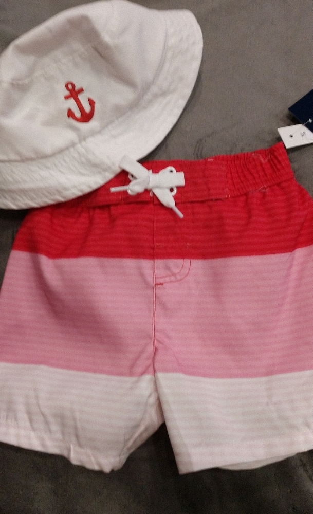 Crown and Ivy boys swim trunks& matching hat 24mt